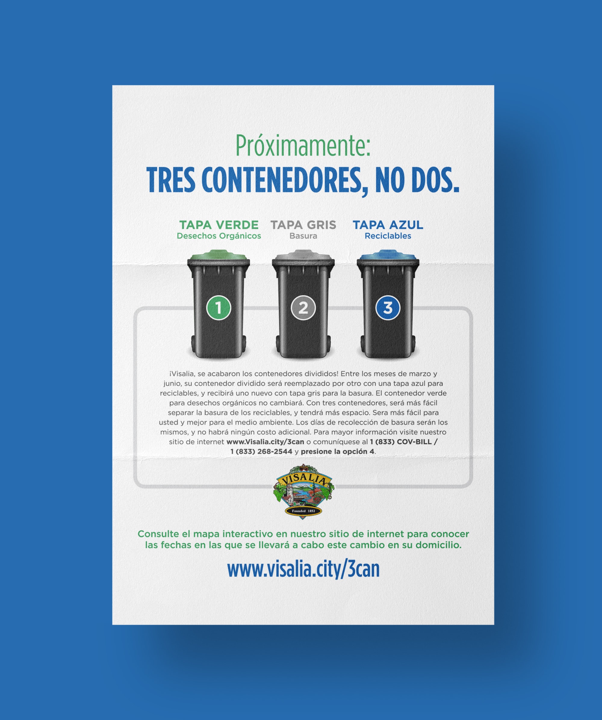 The Visalia Public Works Spanish mail insert introducing a third can